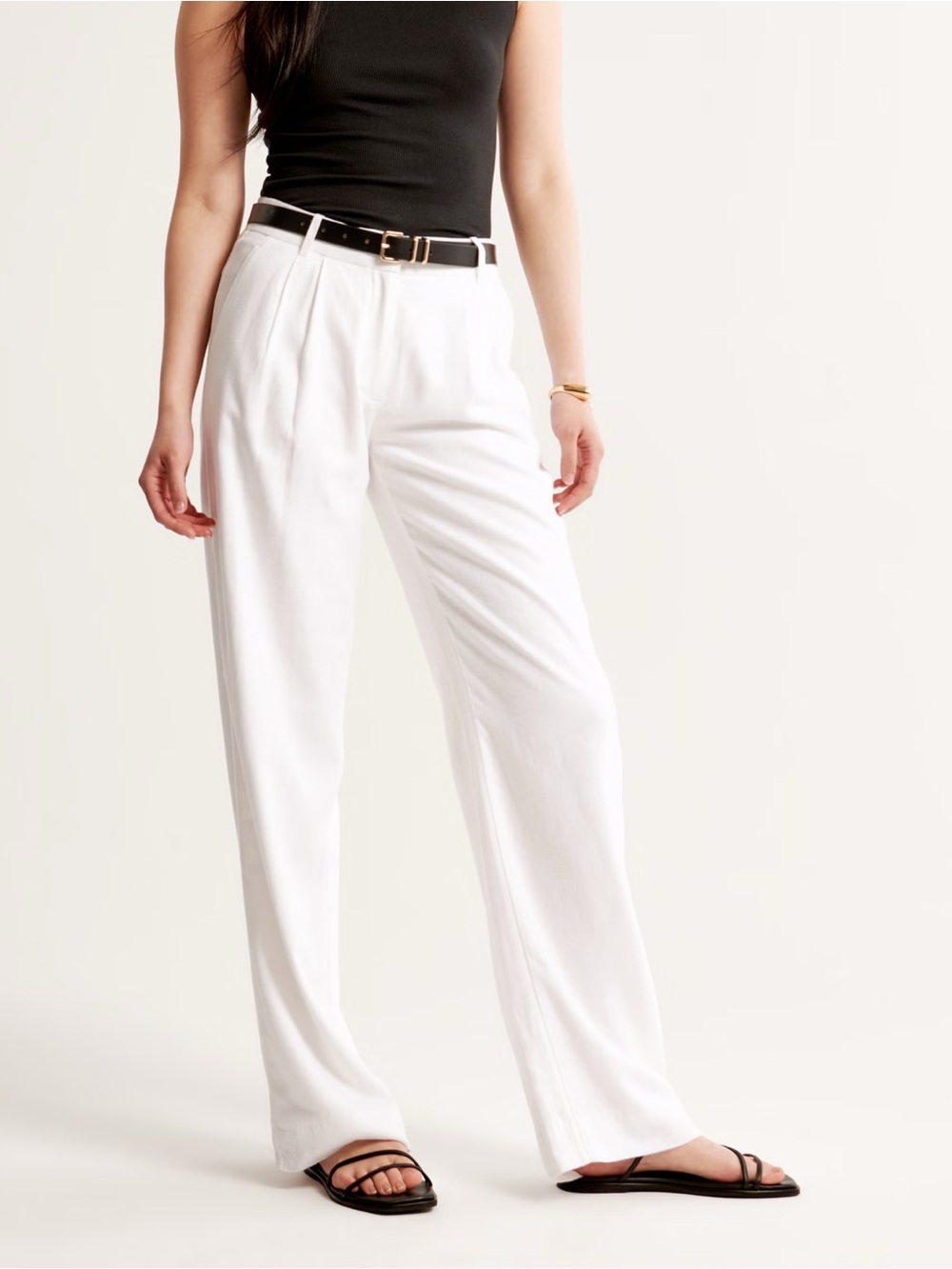Abercrombie & Fitch Sloane Linen Blend Wide Leg Pants in White